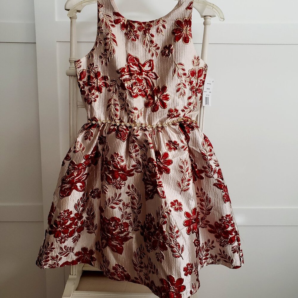 BNWT RARE EDITIONS OSCARS shimmer foil party bow flare (16) fabulous ruby